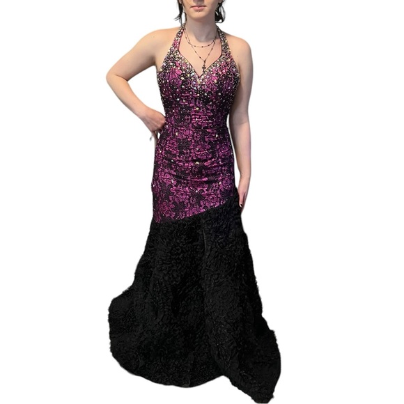 Johnathan Kayne Purple Black Lace Halter Goth Prom Wedding Dress Gown 2 edgy - Picture 14 of 15